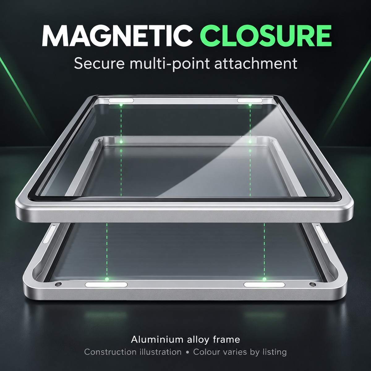 Magnetic closure construction illustration; colour varies by listing